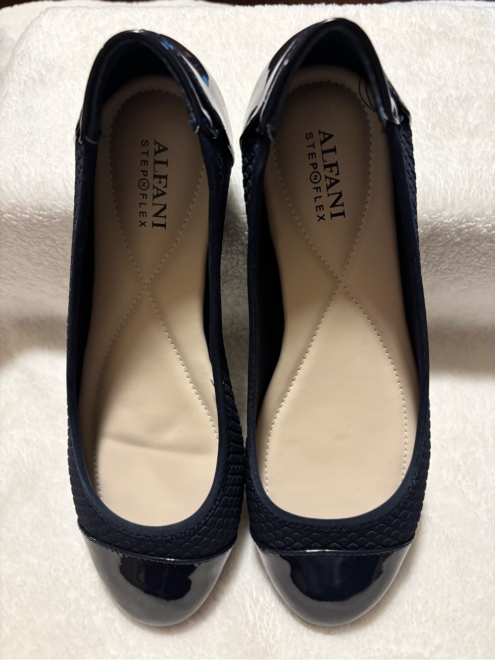 Alfani Navy Quilted Ballet Flats with Patent Cap
